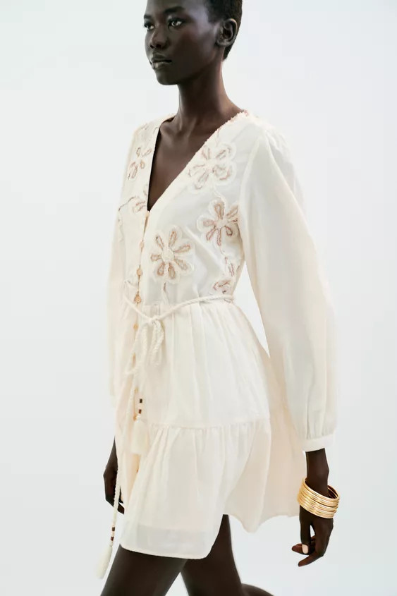 EMBROIDERED TEXTURED DRESS | Zara US