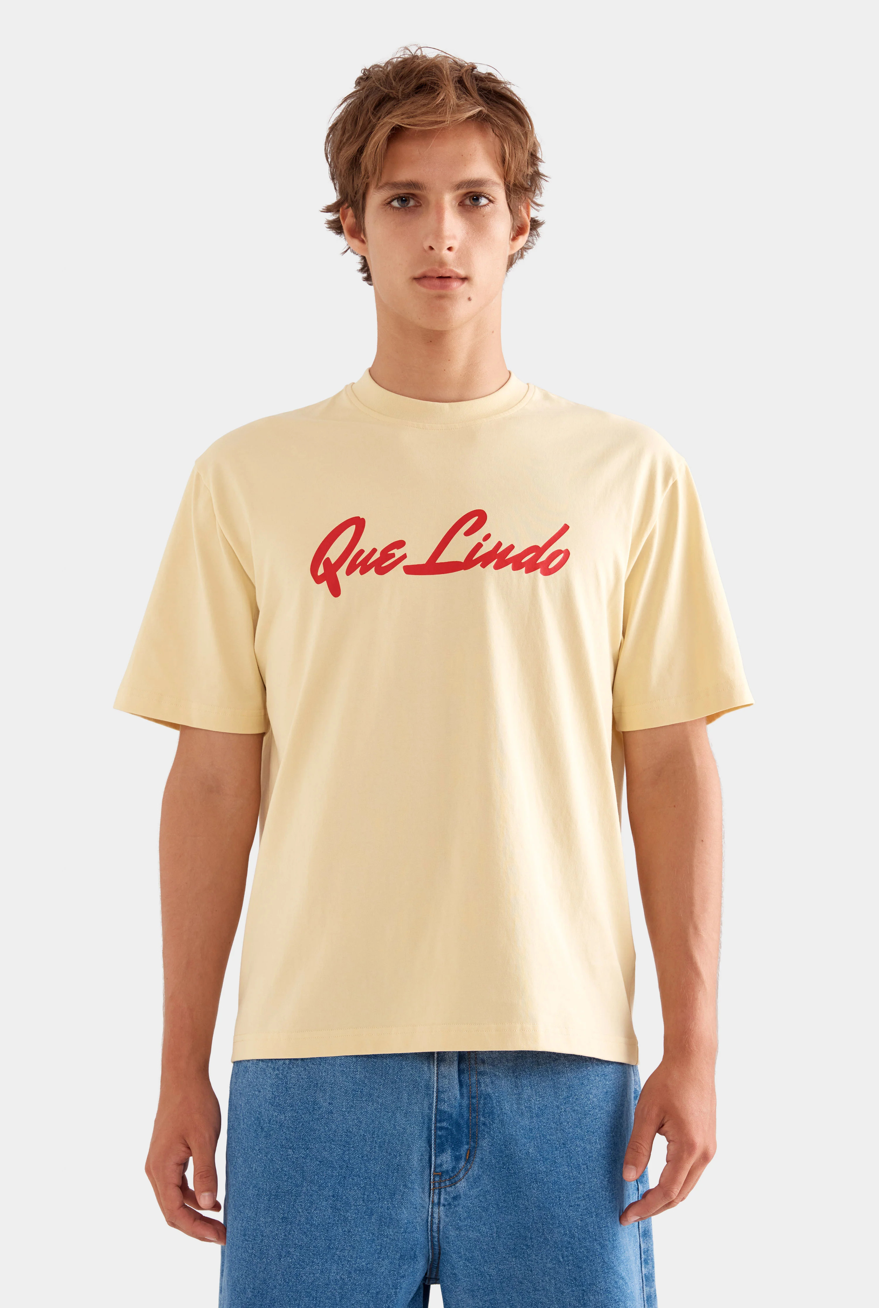 Mens Venroy Que Lindo Logo T-Shirt in Dusty Yellow/Red | Venroy | Venroy AU