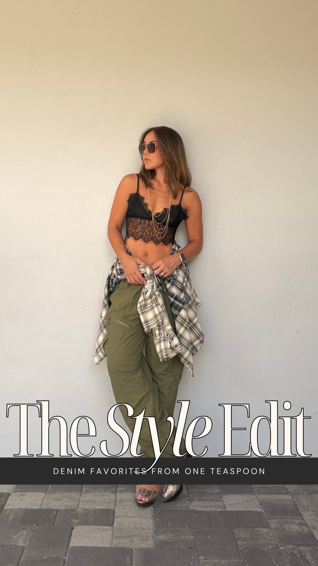 This whole @One Teaspoon  look is giving utility with a little ’90s edge. The Khaki Drift Flight Pants paired with the Black Vintage Whisper Lace Bralette and oversized Cream Blue Check Flannel is such a good mix of cargo, lace and grunge. I’d wear this to a concert, festival, or a laid-back night when I still want the outfit to feel cool.😎

#LTKgrwm #LTKootd