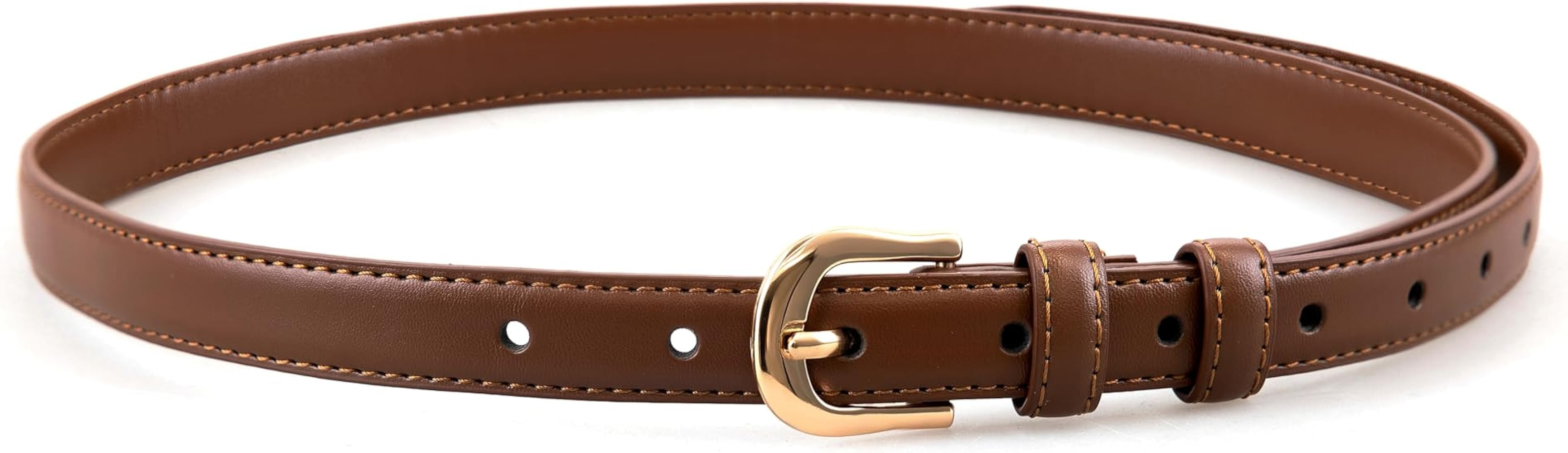 Women's Skinny Leather Belt for Jeans Dresses Pants Ladies Thin Soft Waistband with Gold Buckle B... | Amazon (US)
