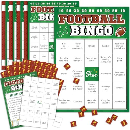 Football Bingo Game Cards - 24 Sheet, Party Favors for Super Bowl, Tailgate, Birthday Party, Fami... | Amazon (US)