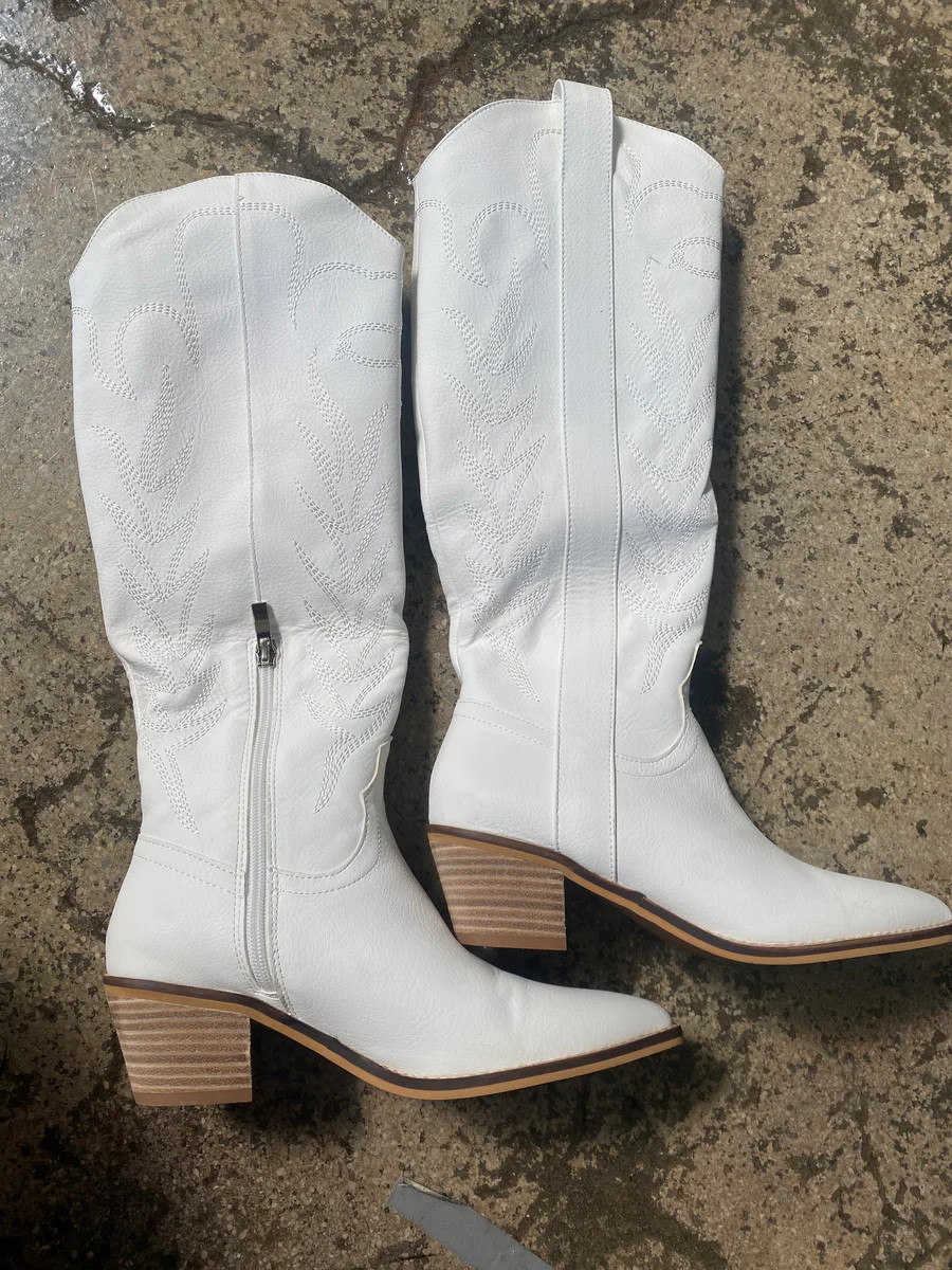 To the West Tall Cowboy Boots - White | Willow Boutique