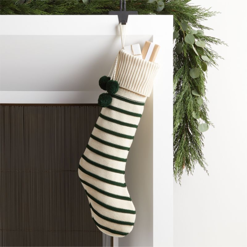 Green Stripe Knit Christmas Stocking | Crate and Barrel | Crate & Barrel