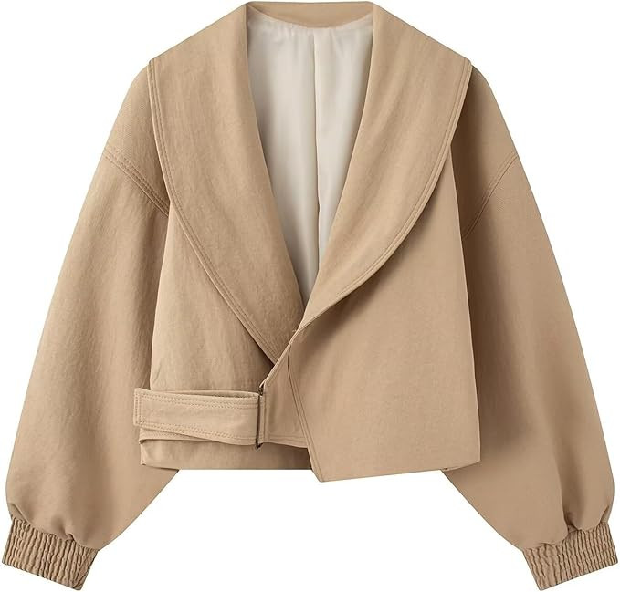Women's Cropped Jackets Sailor Collar Buckle Wrap Short Trench Coat 2026 Fall Lightweight Jacket | Amazon (US)
