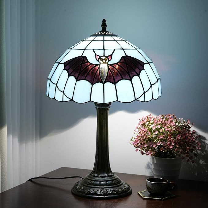 Halloween Black Bat Stained Glass Tiffany Style Lamp Farmhouse Bedroom Bedside Blue Lamps, Decora... | Amazon (US)
