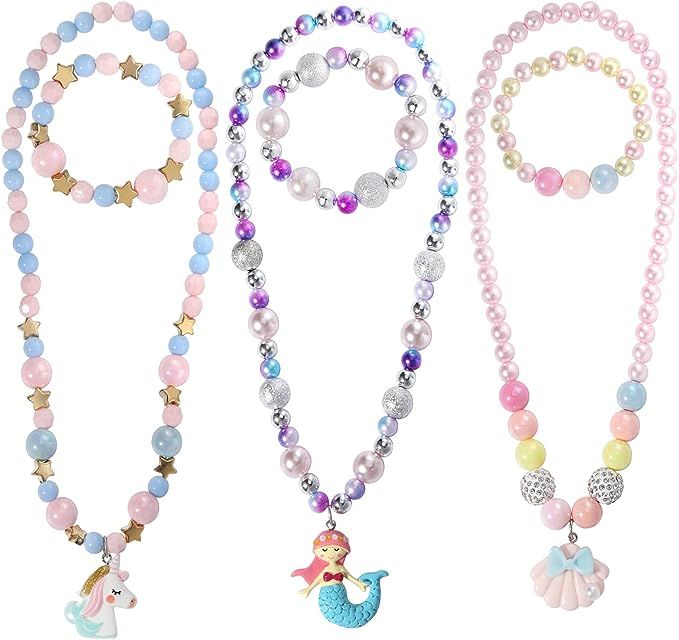 PinkSheep Kids Jewelry for Girls 3 Sets Toddler Kids Necklace Bracelet Purse for Girls Play Jewel... | Amazon (US)