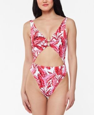 Jessica Simpson Printed Paradiso Palm O-Ring Cut-Out One-Piece Swimsuit Women's Swimsuit | Macys (US)