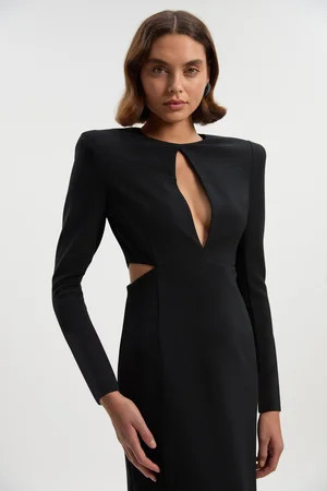 Scuba Crepe Plunge Maxi Dress | Karen Millen UK + IE + DE + NL