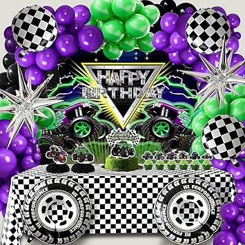 Monster Truck Birthday Party Decorations Racing Balloon Arch kit Large Wheel Checkered Balloon Ho... | Amazon (US)