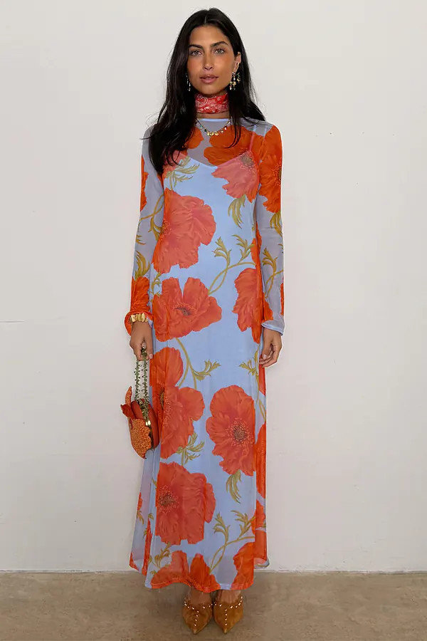 Blue Poppy Aria Mesh Dress | Never Fully Dressed (UK & IE)