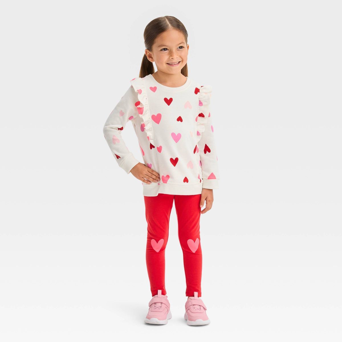 Toddler Girls' Valentine's Day Heart Top & Bottom Set - Cat & Jack™ Cream | Target