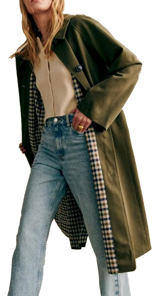 Women's Oversized Trench Coat Single Breasted Windproof Overcoat Classic Button Down Long Jacket | Amazon (US)