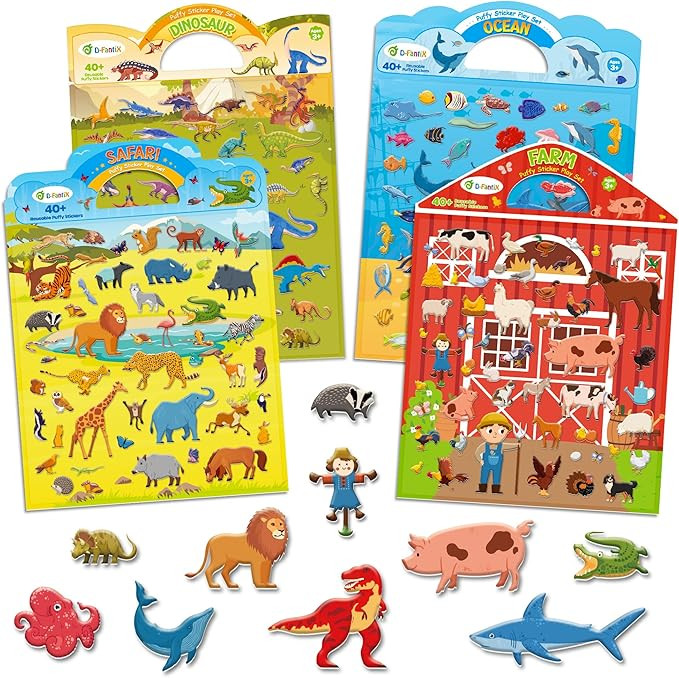 D-FantiX 3D Puffy Stickers for Kids Ages 4-8, Reusable Sticker Books for Toddlers 2-4 Years, Farm... | Amazon (US)