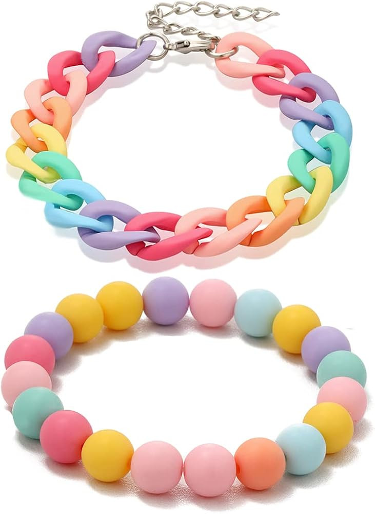 Multicolor Resin Lightweight Chunky Link Chain Bracelets Rainbow Candy Colorful Beads Paperclip C... | Amazon (US)
