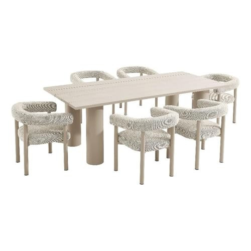Modway EEI-7062-IVO-TAU Nautica 7-Piece Outdoor Rectangular Dining Set in Ivory Taupe | Amazon (US)