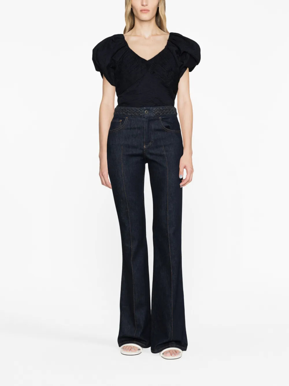 short puff-sleeve cotton top | Farfetch Global