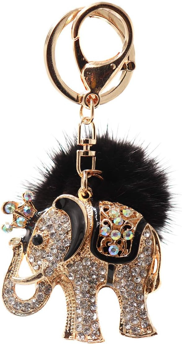 surell Sparkly Elephant Keychain with Mink Fur Pom - Bedazzled Bag Charm - Fashion Animal Key Cha... | Amazon (US)