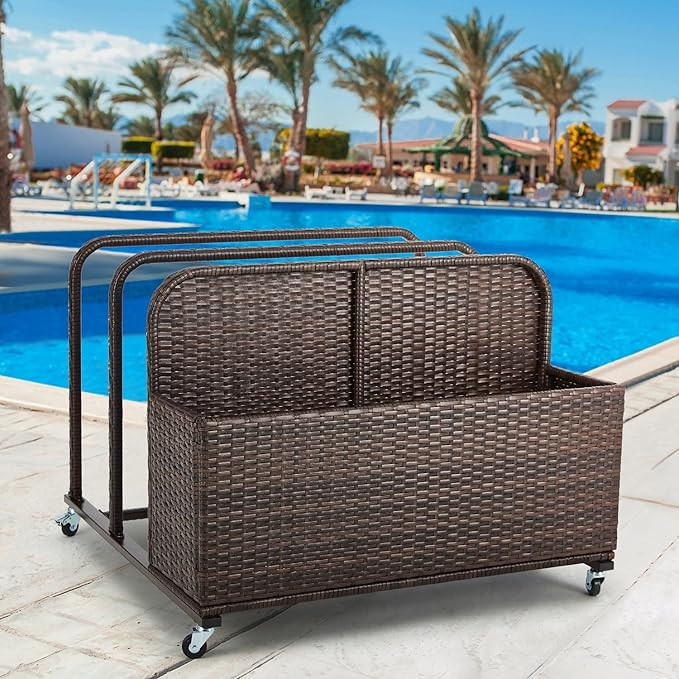 Poolside Float Storage Organizer, Outdoor Wicker Rattan Pool Float Holder Storage Rack for Basket... | Amazon (US)