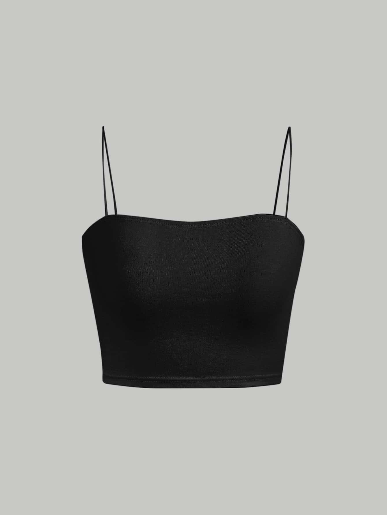 SHEIN MOD Solid Black Cami Crop Top | SHEIN
