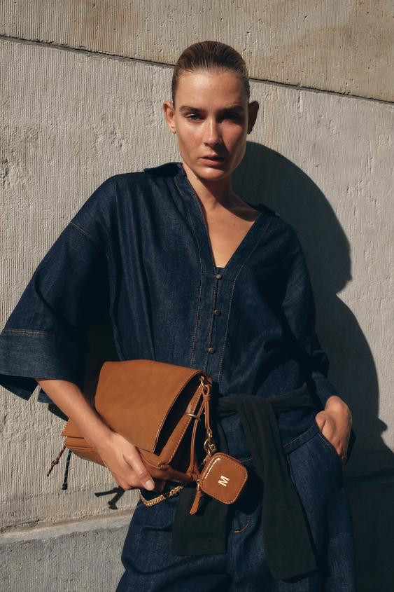 WIDE LEG FAUX DENIM PANTS | Zara US