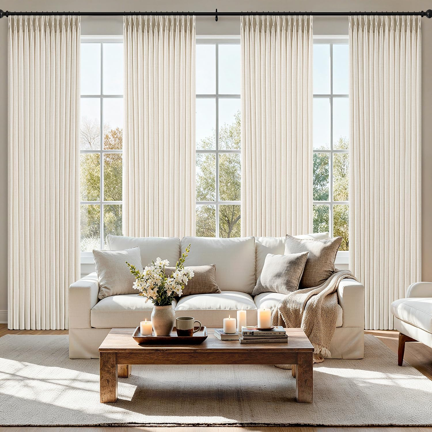 MIULEE Pinch Pleated Thick Linen Curtains 40x90 Inches Birch 4 Panels Set | Amazon (US)