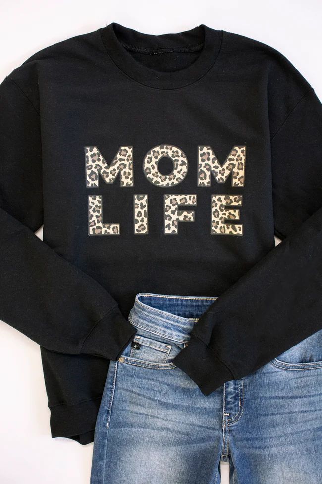 Mom Life Leopard Print Black Sweatshirt | The Pink Lily Boutique