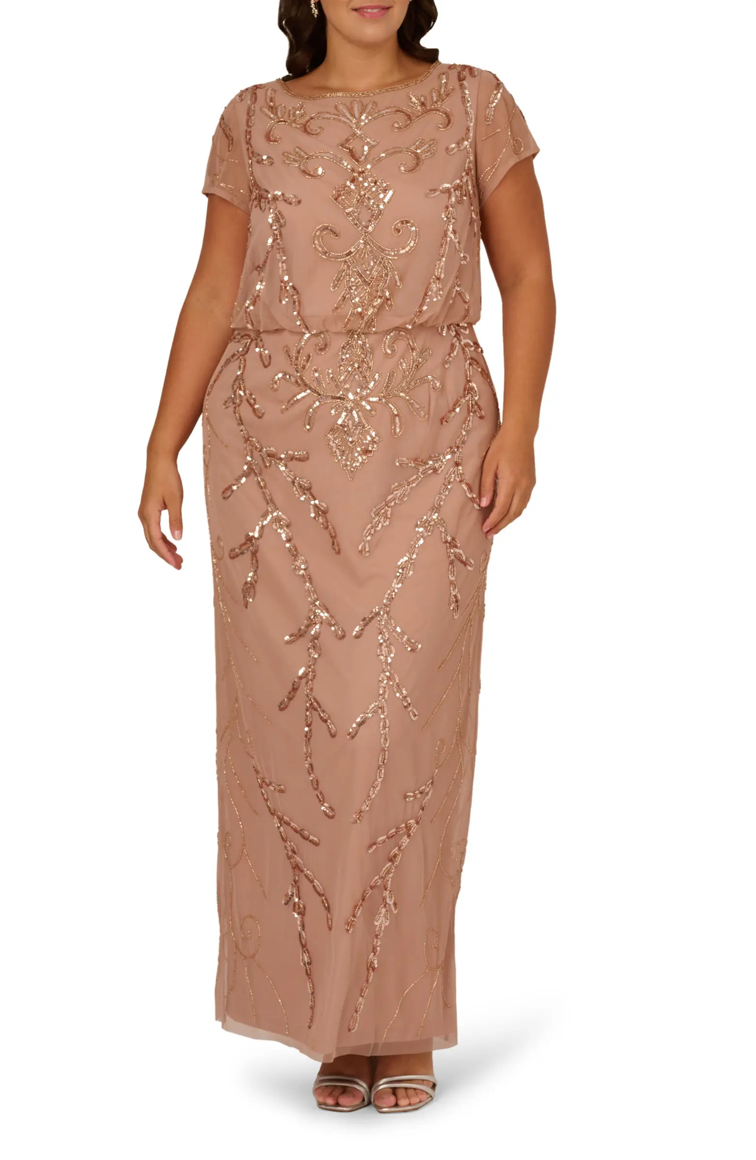 Beaded Mesh Blouson Gown | Nordstrom