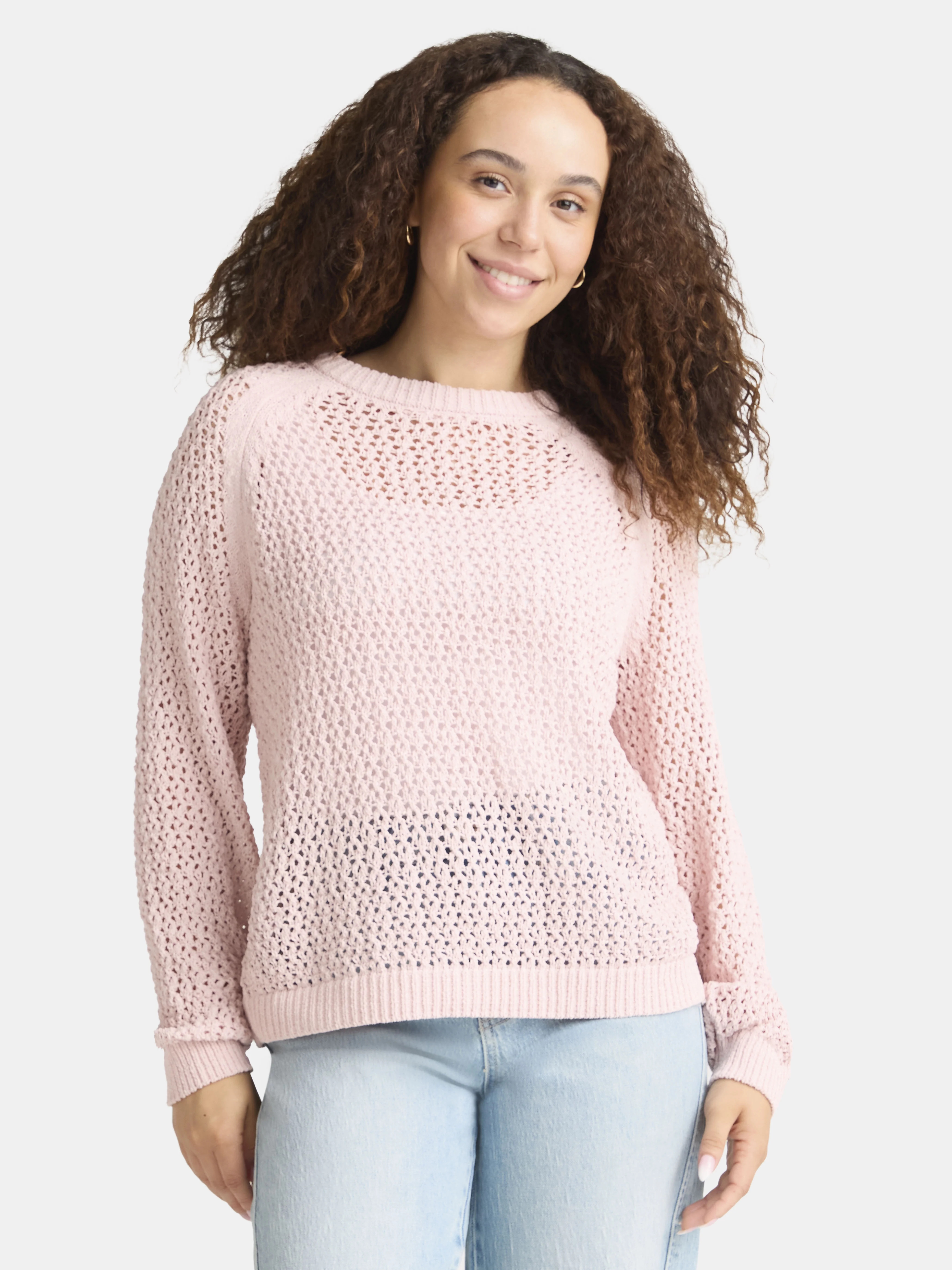 Time and Tru Women's Open Work Sweater with Long Sleeves, Sizes XS-XXXL - Walmart.com | Walmart (US)