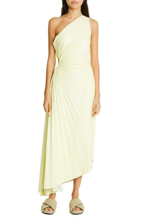 A.L.C. Delfina Pleated Cutout One-Shoulder Dress in Canary at Nordstrom, Size 10 | Nordstrom