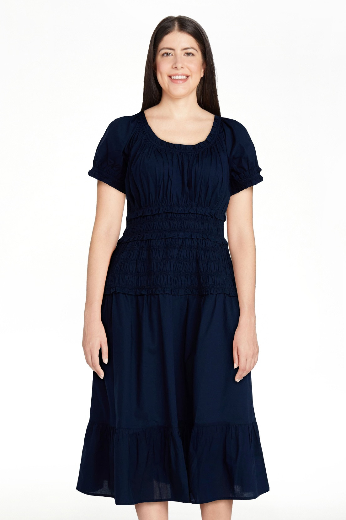 Time and Tru Women's Smocked Cotton Peasant Dress with Short Sleeves, Sizes XS-XXXL | Walmart (US)