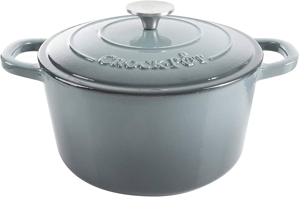 Crock Pot Artisan 5 Quart Enameled Cast Iron Round Dutch Oven, Slate Gray | Amazon (US)