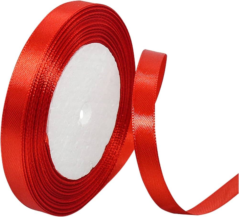 Red Satin Ribbon 10mm, 22M Solid Colors Fabric Red Ribbon for Crafting, Gift Wrapping, Balloons, ... | Amazon (UK)