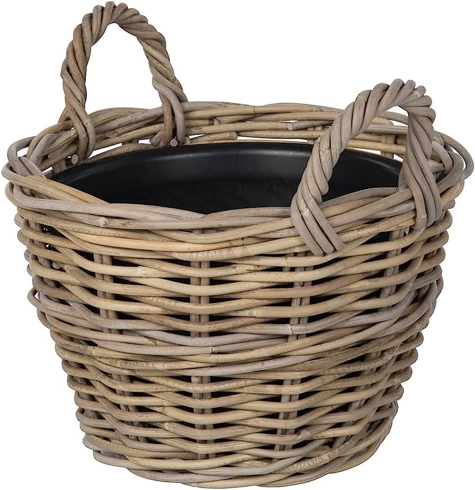 Rattan Kobo Indoor & Outdoor Planter Basket with Ear Handles & Plastic Pot, Small, 4 Gallon Soil ... | Amazon (US)
