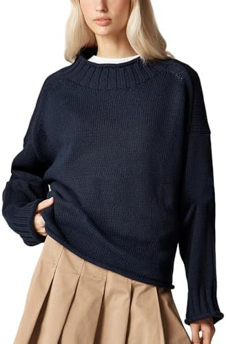 Women's Oversized Roll Neck Sweater Long Sleeve Chunky Knit Pullover Cozy Fall Winter Tops Casual... | Amazon (US)