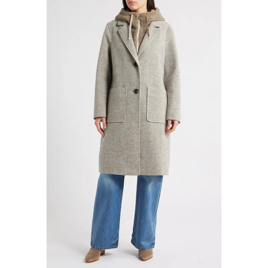 Sam Edelman Longline Coat with Inset Faux Shearling Bib in Brown/Cream at Nordstrom Rack, Size 0 | Nordstrom Rack
