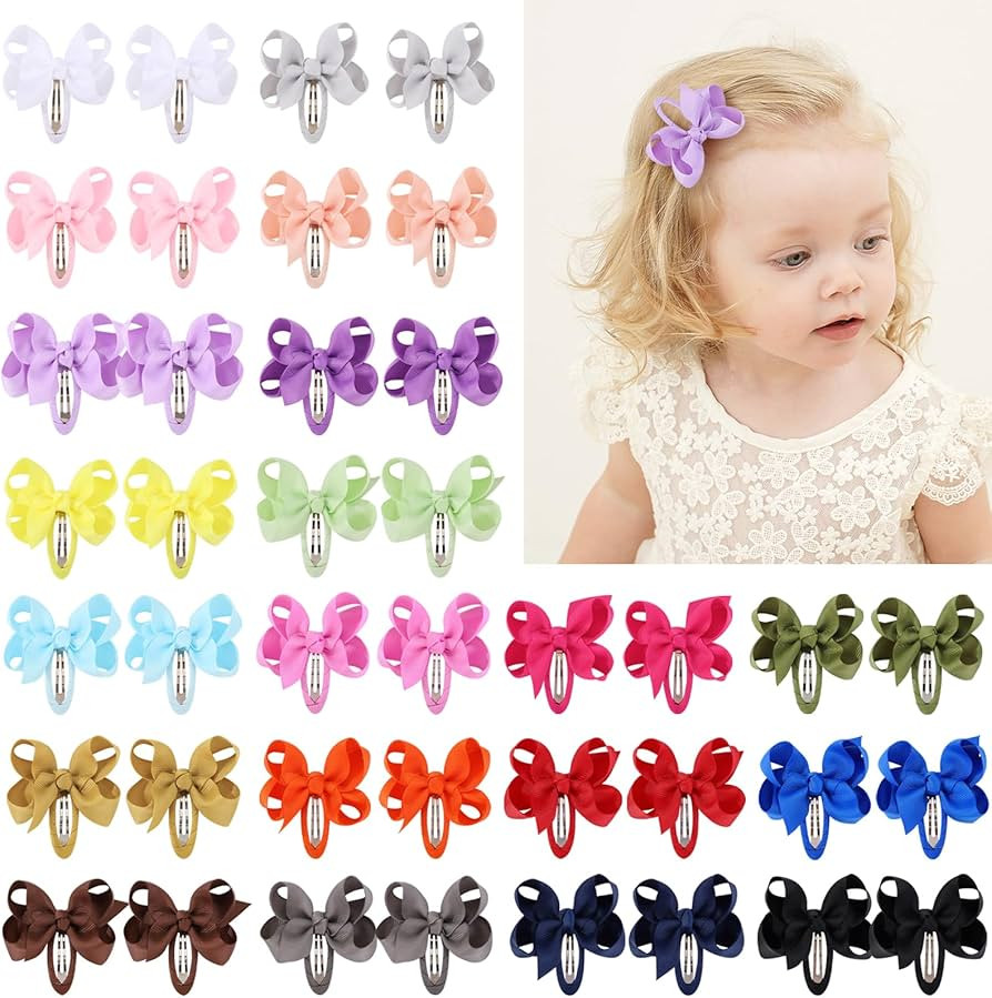40PCS Snap Baby Hair Bows Clips for Girls Grosgrain Ribbon Fully Wapped 3 Inch Infant Hair Barret... | Amazon (US)