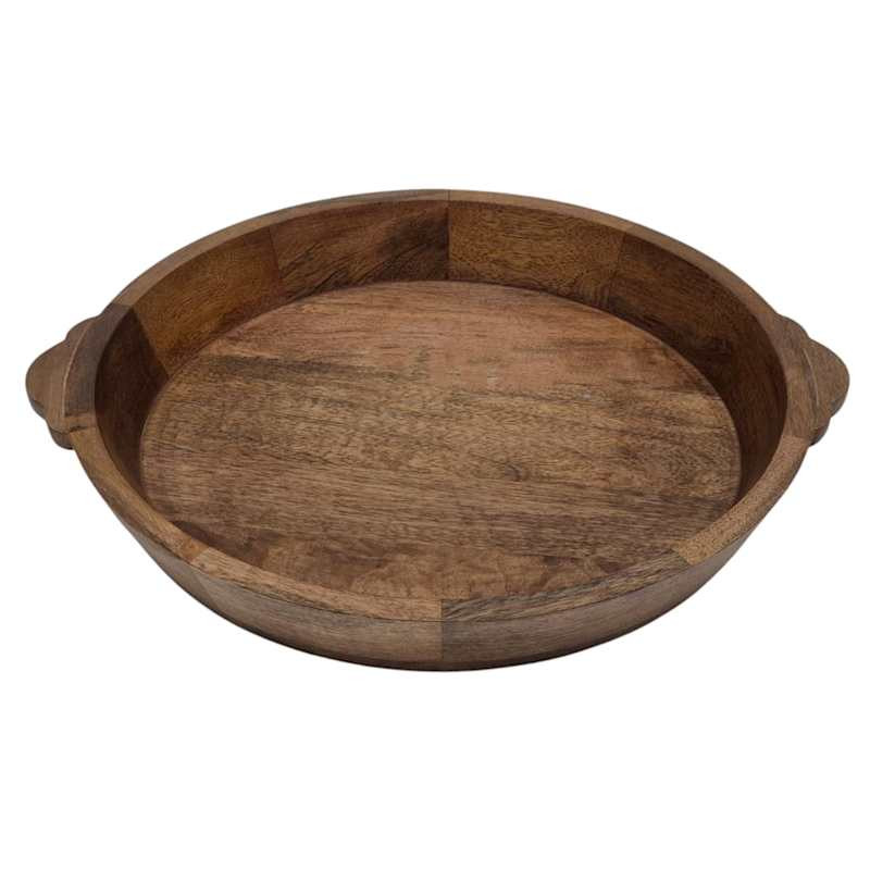 Round Wooden Tray with Handles, 15x13 | At Home