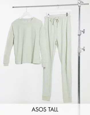 ASOS DESIGN Tall exclusive light weight sweatshirt & sweatpants set in sage | ASOS (Global)