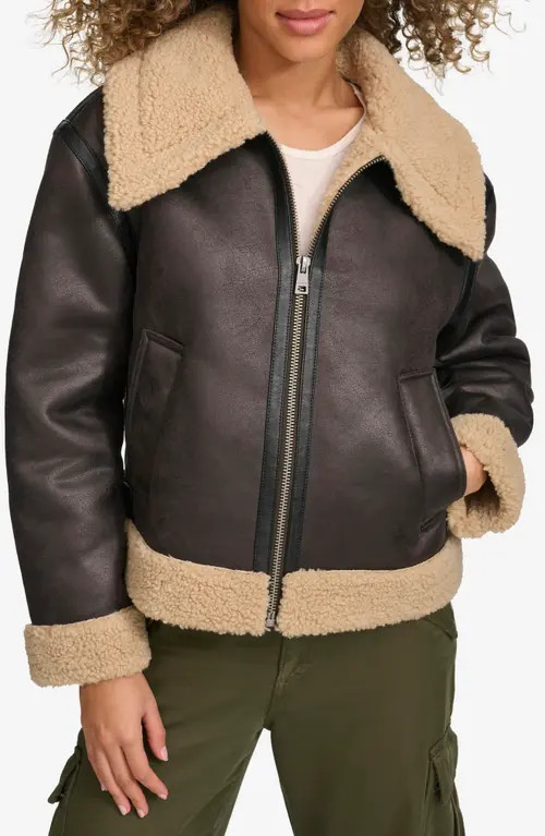 levi's Faux Leather & Faux Shearling Bomber Jacket in Molasses at Nordstrom, Size X-Small | Nordstrom