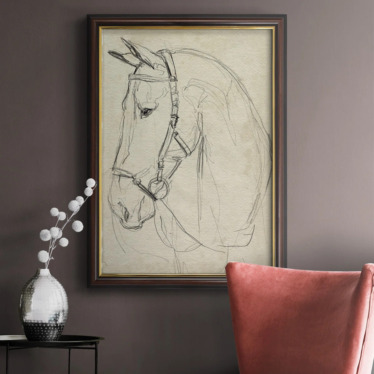 Laurel Foundry Modern Farmhouse® Horse In Bridle Sketch II Premium Framed Canvas- Ready To Hang ... | Wayfair North America