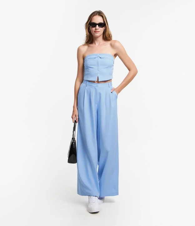 Calça Alfaiatada com Passantes no Cos e Pregas Azul | Renner (BR)