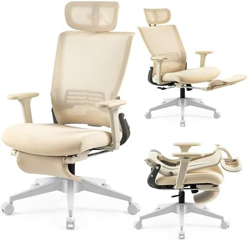 Foldable Office Chair with Foot Rest, Ergonomic Office Chair with Adjustable Lumbar Support, Head... | Amazon (US)