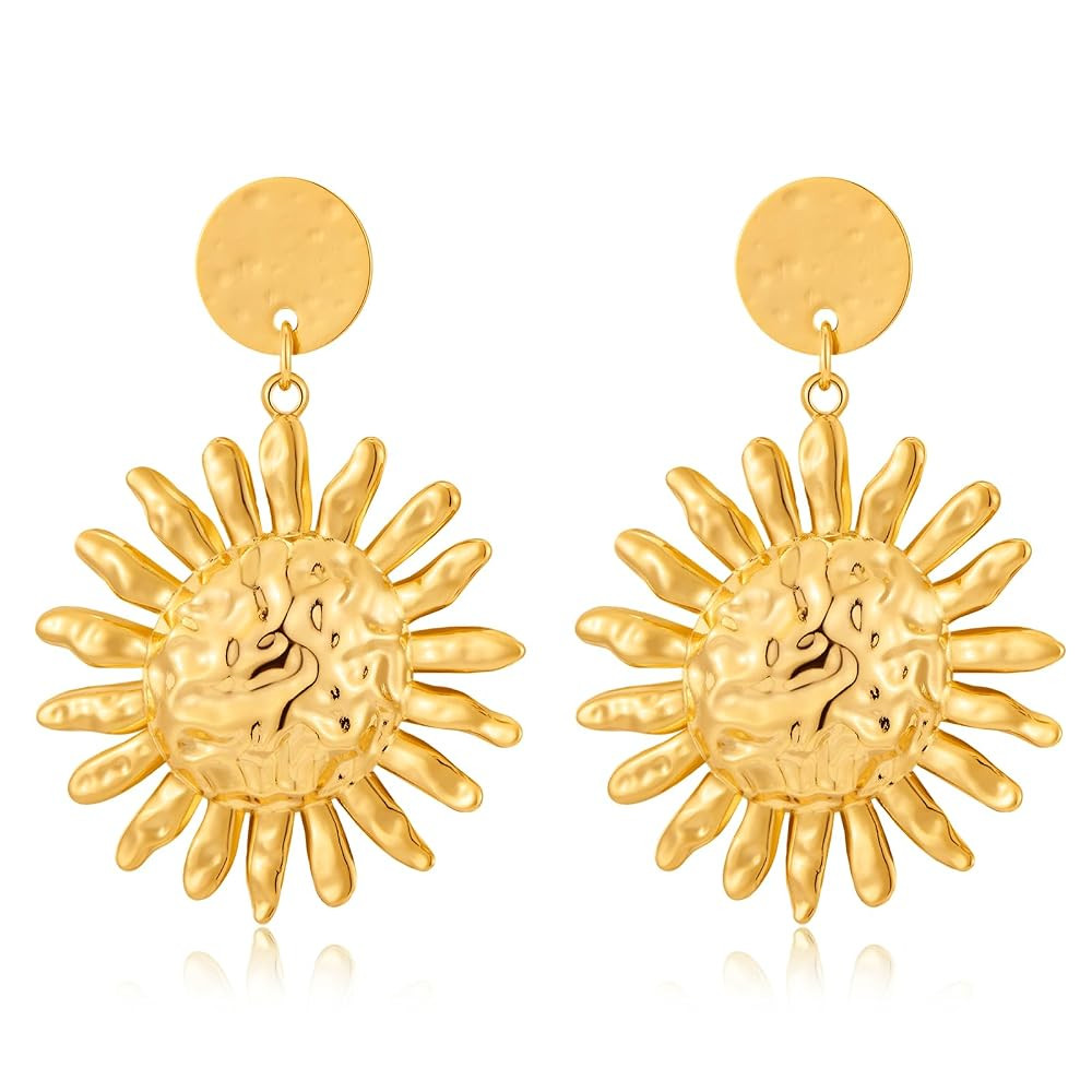 Gold/Silver Sun Dangle Earrings for Women Trendy Round Earrings Statement Earrings Vintage Boho E... | Amazon (US)