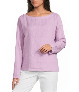 Organic Handkerchief Linen Boat Neck Long Sleeve Boxy Top | Dillard's