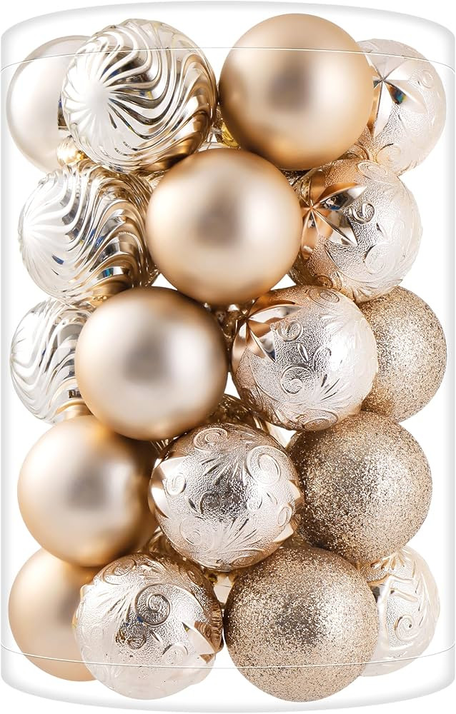 34ct Champagne Christmas Ball Ornaments Shatterproof Plastic Christmas Tree Decorations for Xmas ... | Amazon (US)