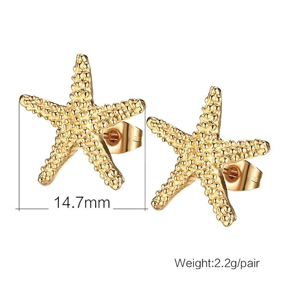 UM Jewelry Charm Womens Titanium Stainless Steel Starfish Stud Earrings Gold | Amazon (US)