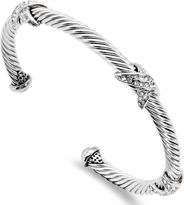 Twisted Cable Cuff Bracelets for Women 5mm Stainless Steel Cuff Bangle Bracelet Designer Inspired... | Amazon (US)