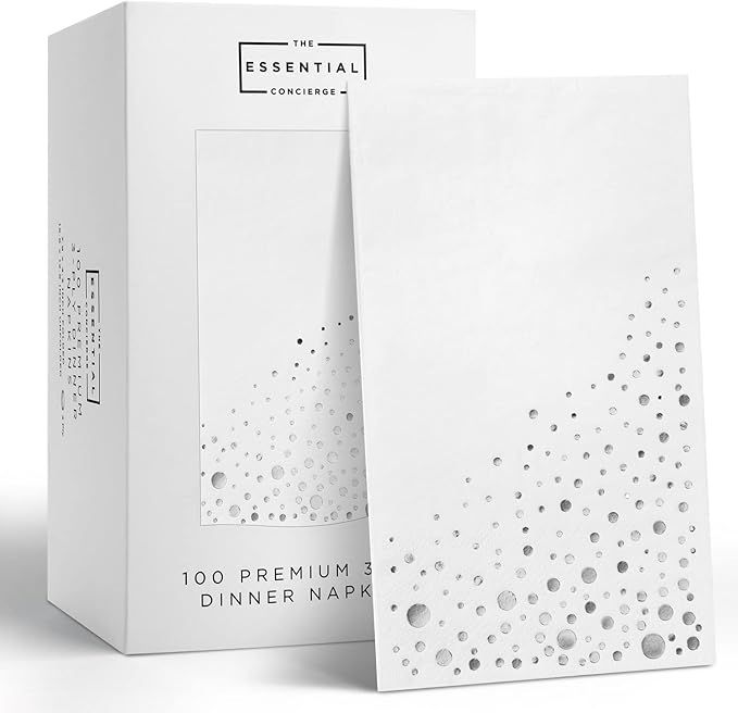 Stylish Silver Dinner Napkins, Silver Dinner Napkins, 100 White and Silver Napkins - Disposable 7... | Amazon (US)