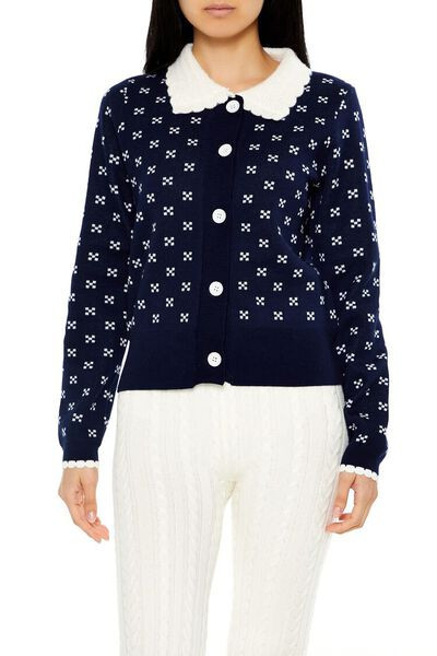 Contrast-Collar Geometric Cardigan Sweater | Forever 21