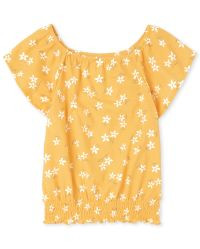 Girls Short Sleeve Floral Print Smocked Top | The Children's Place